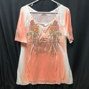 3 For $21 🙀 Peach Flowers & Birds Short Sleeve